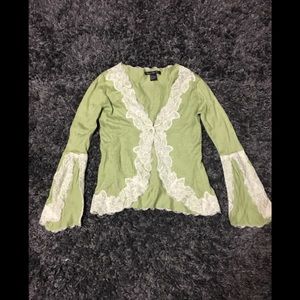 Central Park west neon green cardigan sweater sz  S White lace accent